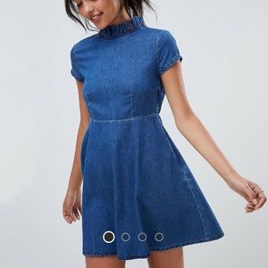 Blue denim high neck dress
